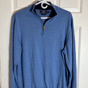 Vineyard Vines Performance Mens Blue 1/4 Zip Merino Wool Blend Pullover LG-EUC